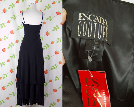 Black Silk Escada Couture Gown 36 Original Tags // New Old