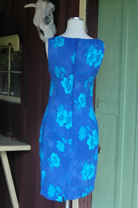 1990s Blue Turquoise Hawaiian Floral Dress // 90s… - image 6