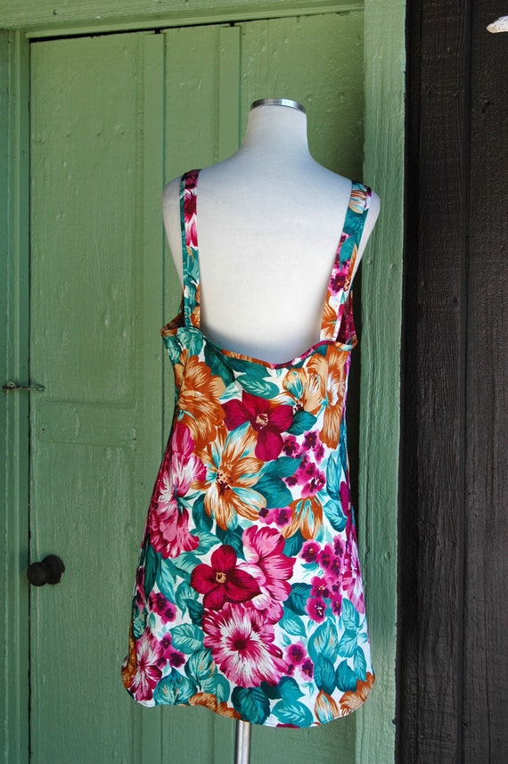 1990s Green Pink Orange Floral Lingerie Slip Dres… - image 9