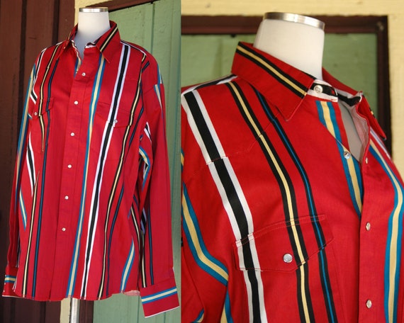1990s Wrangler Western Shirts Long Sleeve Red Striped Pearl - Etsy Hong Kong