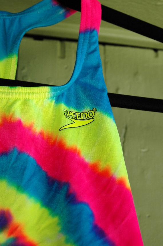 1990s Yellow Pink Blue Tie Dye Speedo Sports Bra … - image 5