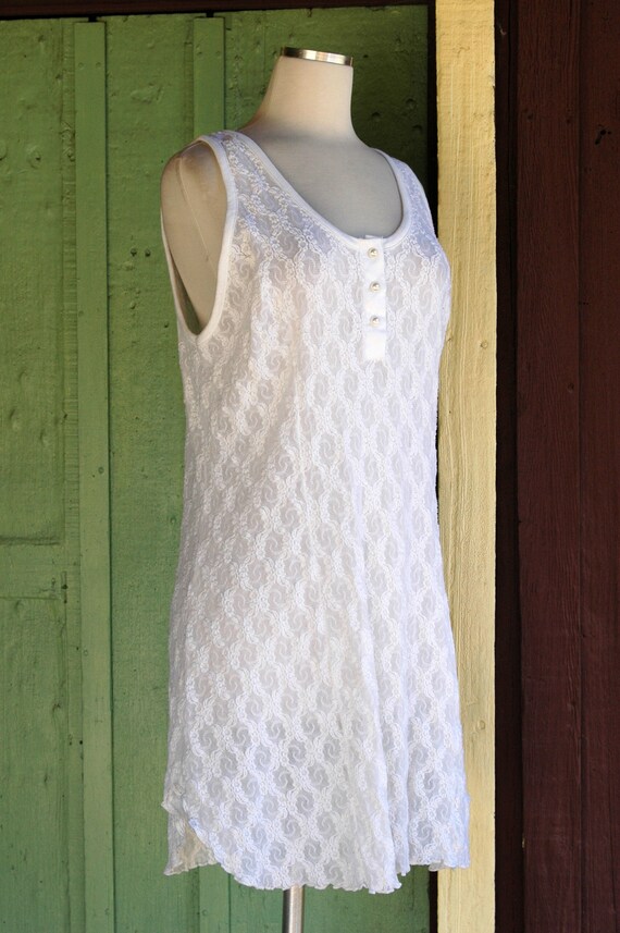 1980s Sheer White Stretch Lace Dress // 80s Tank … - image 6