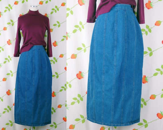 1990s 2000s Blue Denim Skirt // 90s Y2K Blue Wash… - image 1