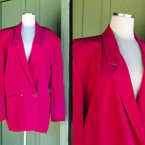 1990s Bright Pink Silk Blazer with Bright Green Lining // 90s Pink Green Boxy Oversized Blazer by Linda Allard for Ellen Tracey