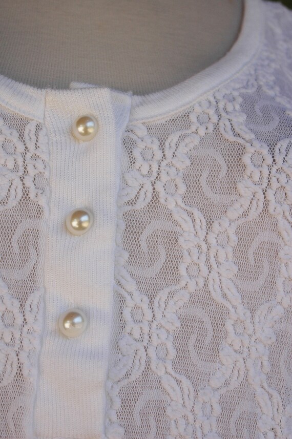 1980s Sheer White Stretch Lace Dress // 80s Tank … - image 8