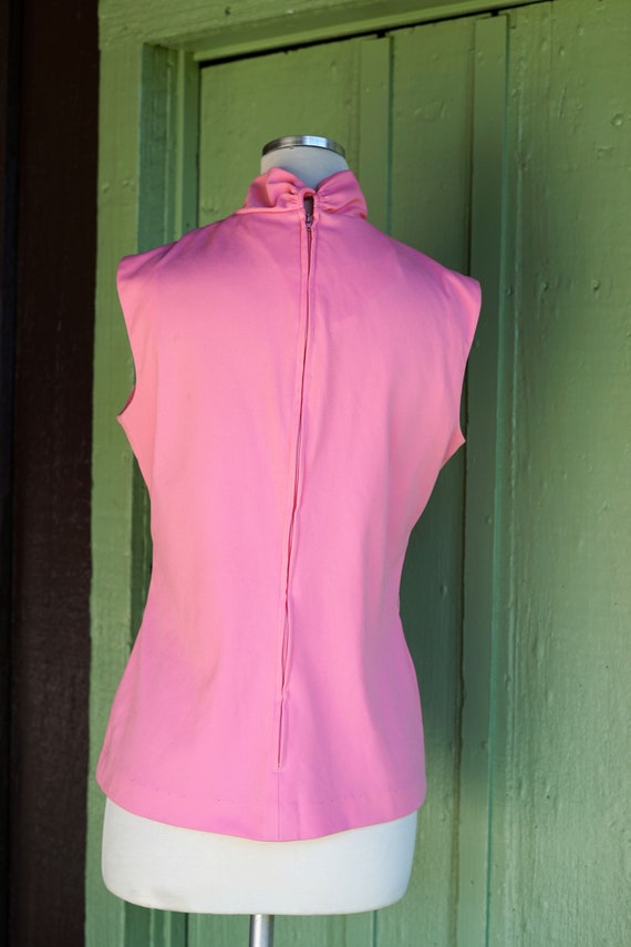 1960s Pink Tank Top with Bow Neckline // 60s Bubb… - image 7