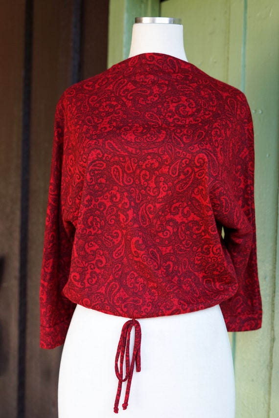 1950s 1960s Red Paisley Cropped Blouse // 50s 60s… - image 6