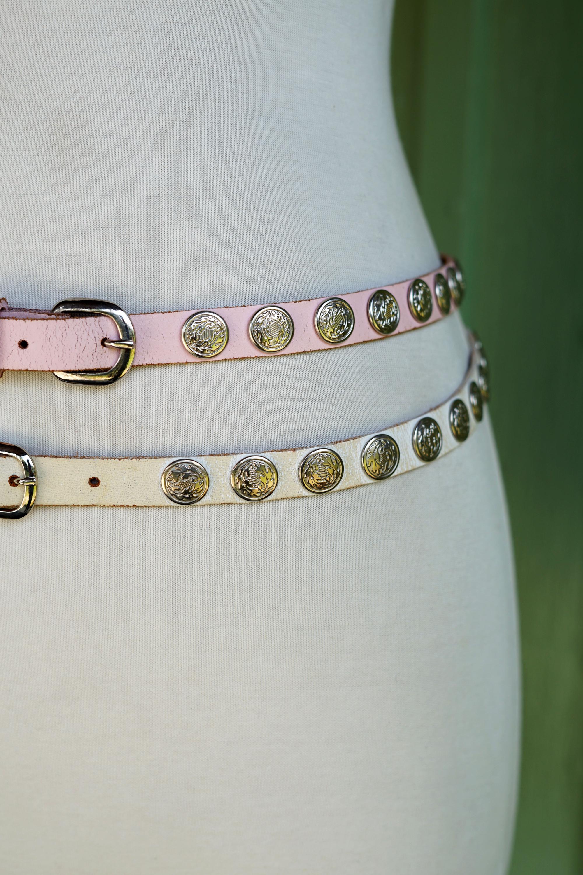 Vintage 80s/90s Forenza Studded Leather Skinny Belt Silver Western Hardware 80s 90s Black Leather Buffalo Nickel Beaded Ranger Buckle  main image 3