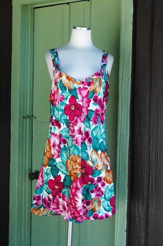 1990s Green Pink Orange Floral Lingerie Slip Dres… - image 4