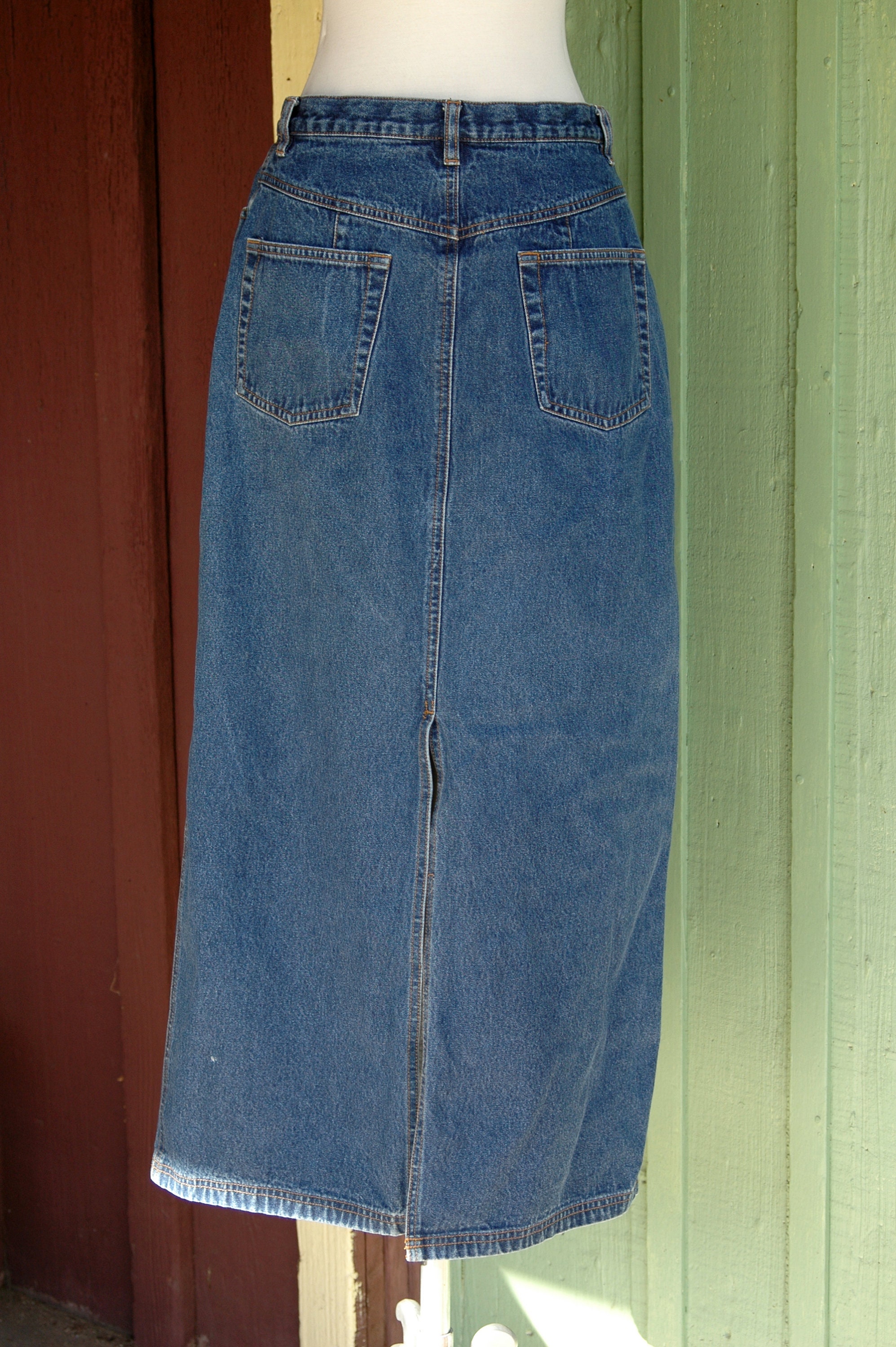 1990s Medium Wash Blue Denim Maxi Skirt // 90s Long Jean Skirt | Etsy