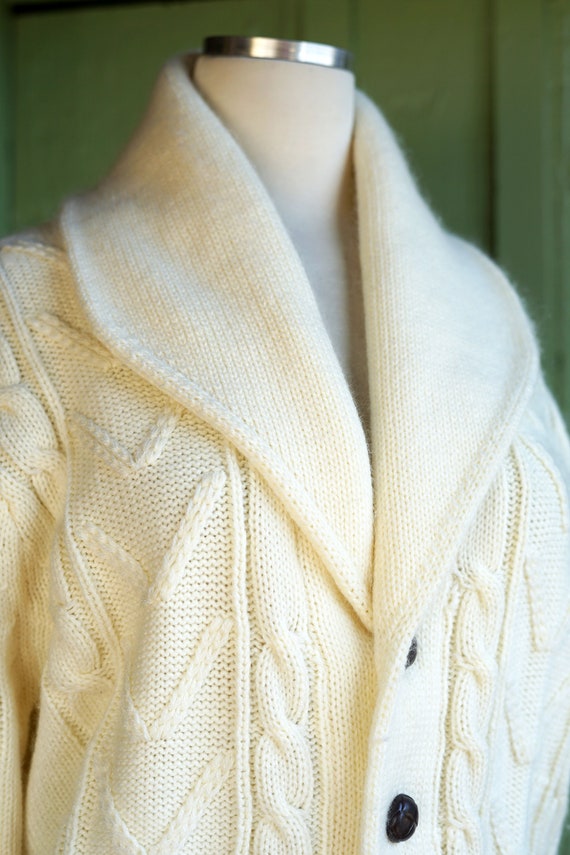 1970s 1980s Ivory Warm White Cable Knit Cardigan … - image 3