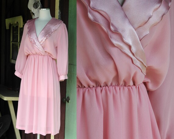 1970s 1980s Dusty Rose Pink Shirt Dress // 70s 80s