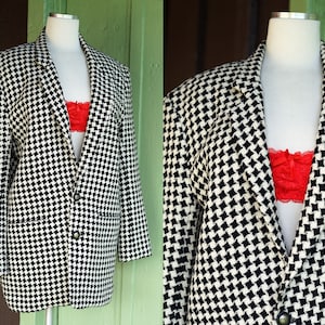 1990s Black White Checked Blazer Jacket // 90s Black White Blazer by Karen Kane Lifestyle