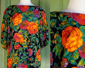 低価格で大人気の 1990s Karen by Shirt Rayon Print Floral Tropical Colorful トップス