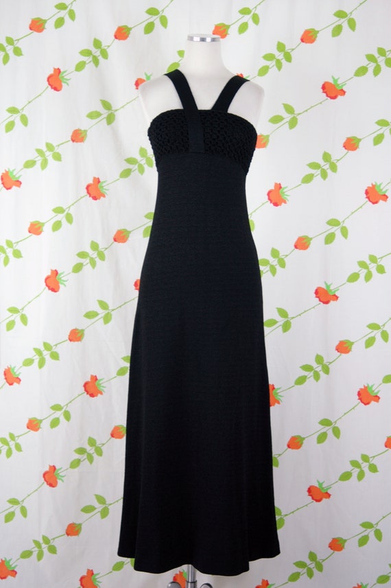 1970s Black Knit Maxi Dress // 70s Textured Knit … - image 2
