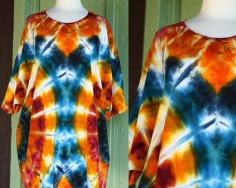 Tie Dye Orange Blue Red Crew Neck Cotton Short Sleeve T-shirt 3XL