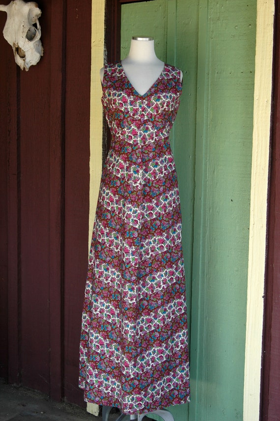 1960s 1970s Striped and Floral Maxi Dress // 60s … - image 6