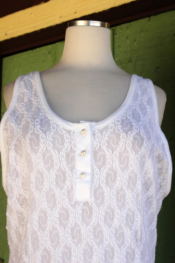 1980s Sheer White Stretch Lace Dress // 80s Tank … - image 5