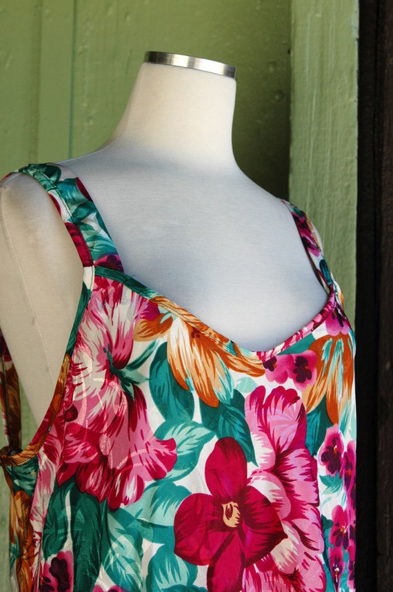 1990s Green Pink Orange Floral Lingerie Slip Dres… - image 7