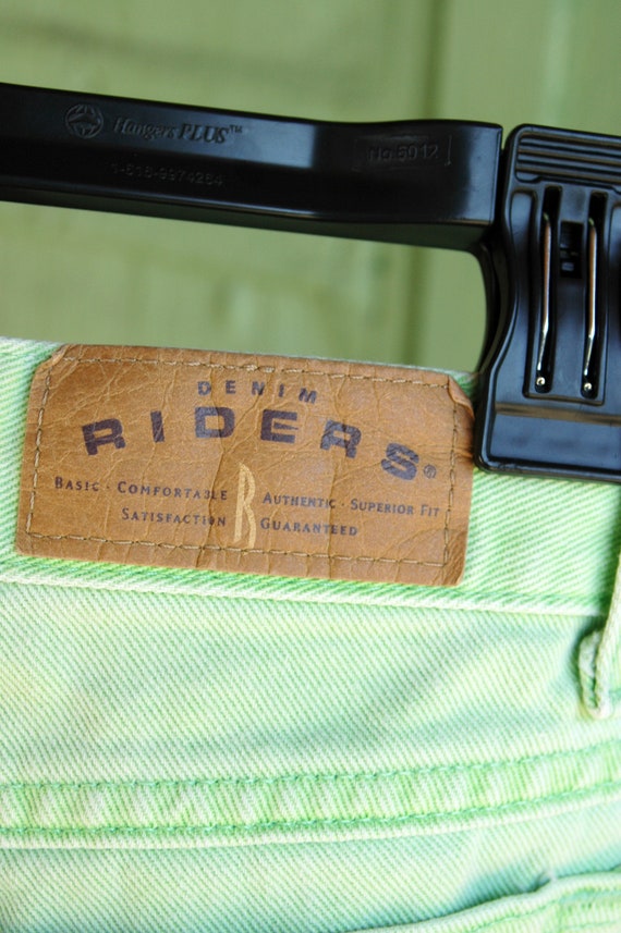 1990s Green Denim Shorts by Riders // 90s Light G… - image 7