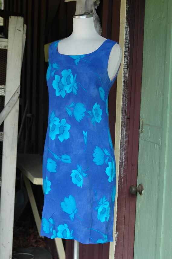 1990s Blue Turquoise Hawaiian Floral Dress // 90s… - image 4