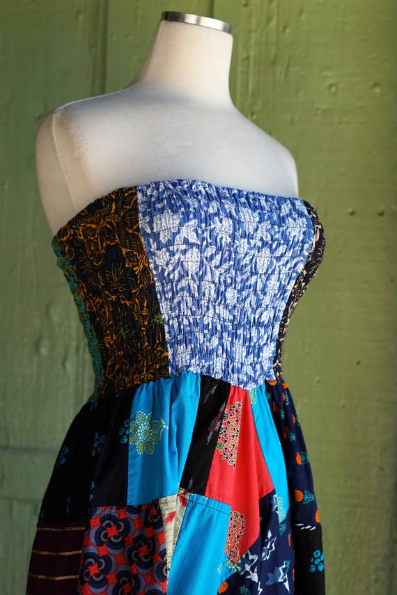 2000s Patchwork Strapless Smocked Harem Pants Jum… - image 3