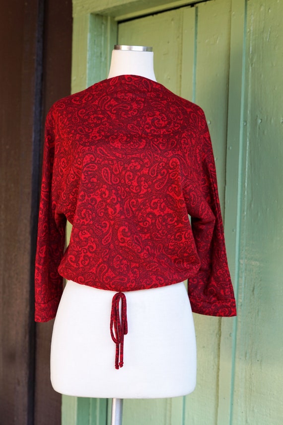 1950s 1960s Red Paisley Cropped Blouse // 50s 60s… - image 2