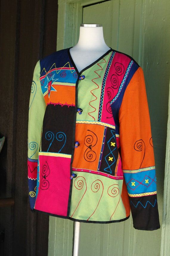 1990s 2000s Funky Colorful Patchwork Unique Jacke… - image 6