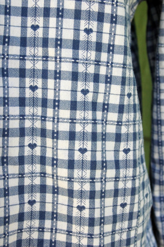 1990s Blue and White Checkered Heart Print Blouse… - image 4