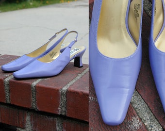 Lavender Purple Pointed Toe Sling Back Pumps // Chic Simple Purple Block Heel Dress Shoe