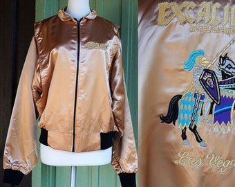 1980s Excalibur Hotel Casino Las Vegas Jacket // 80s Liquid Copper Gold Look Bomber Jacket