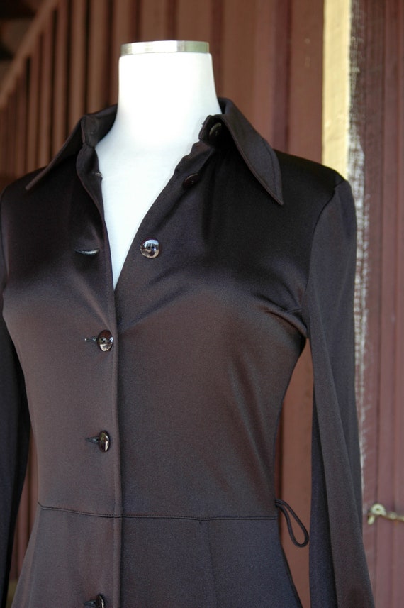 1970s Black Shirt Dress // 70s Black Buttons Up L… - image 5