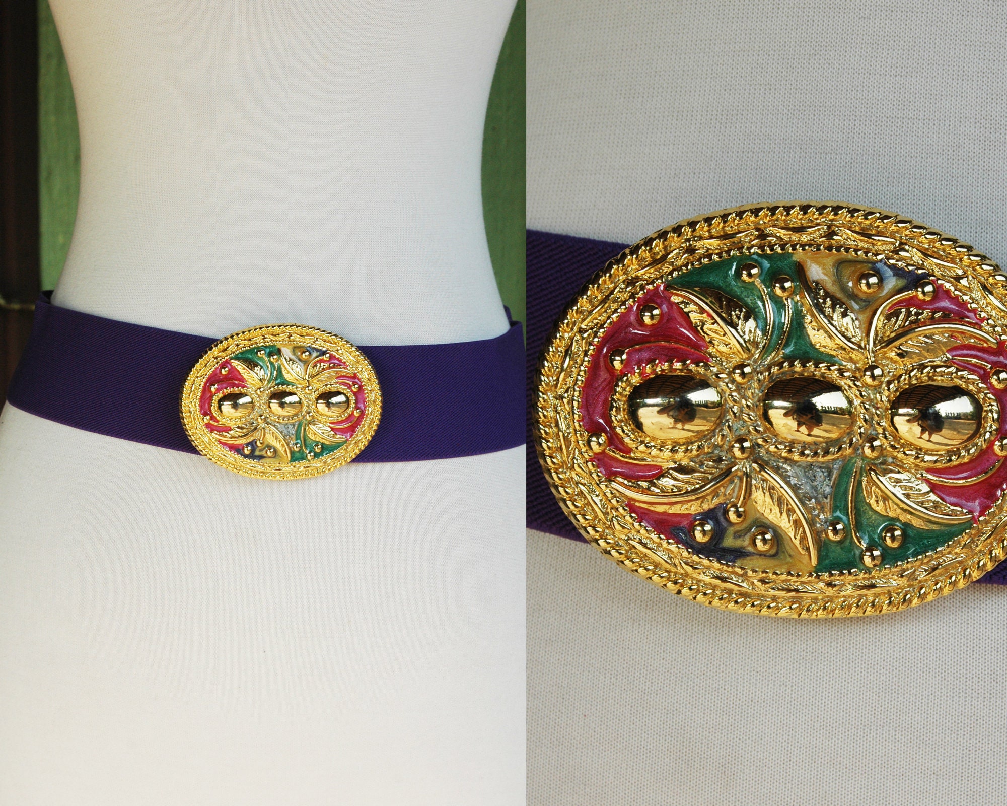 Vintage 80’s Stretchy Belts Set of 4 Pink Blue Black Gold Purple Four Colorful 80 main image 3