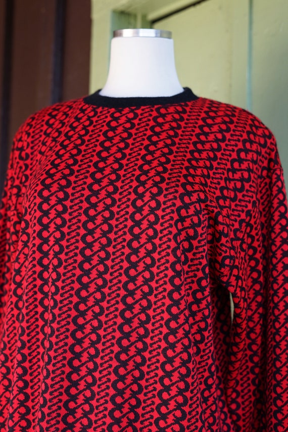 1980s 1990s Red and Black Graphic Sweater // 80s … - image 6