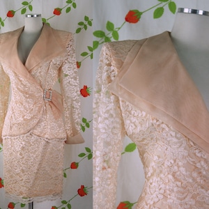 1980s Peach Lace Blazer and Skirt Suit // 80s Positively Ellyn Lace Blazer and Peach Orange Lace Skirt Set