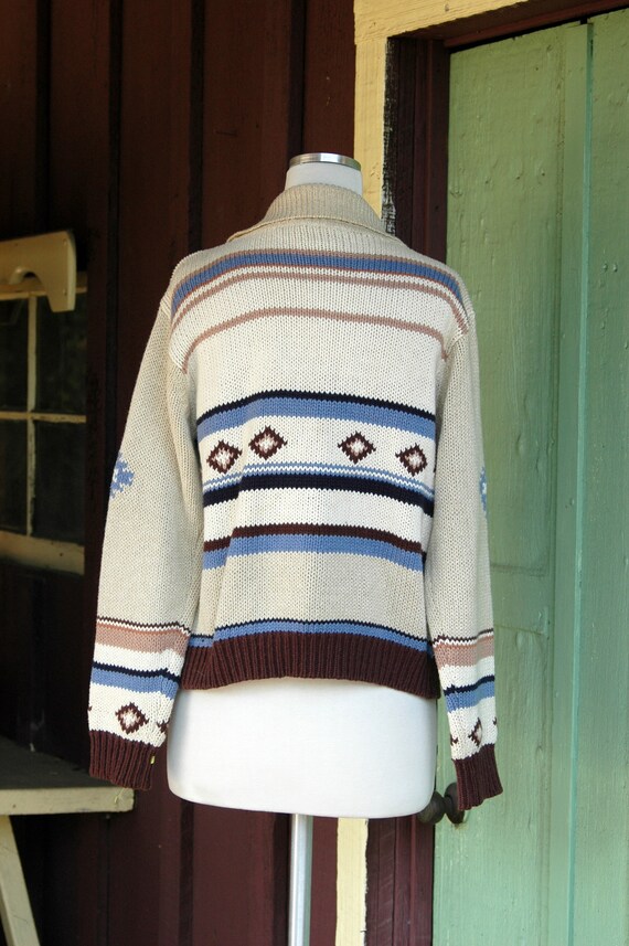 1990s Tan Brown Blue South Western Inspired Cardi… - image 7