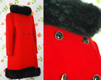 1960s Red Coat with Black Fur Trim