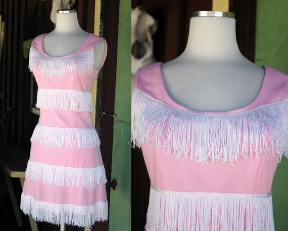 1960s Light Pink Dress with White Fringe // 60s Mo