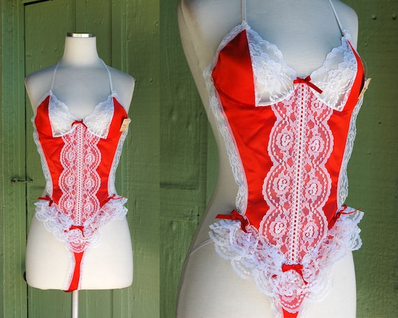 Buy 1970s Red White Lace Ruffled Frederick's of Hollywood Bodysuit // 70s Sexy  Lingerie Romper Online in India - Etsy
