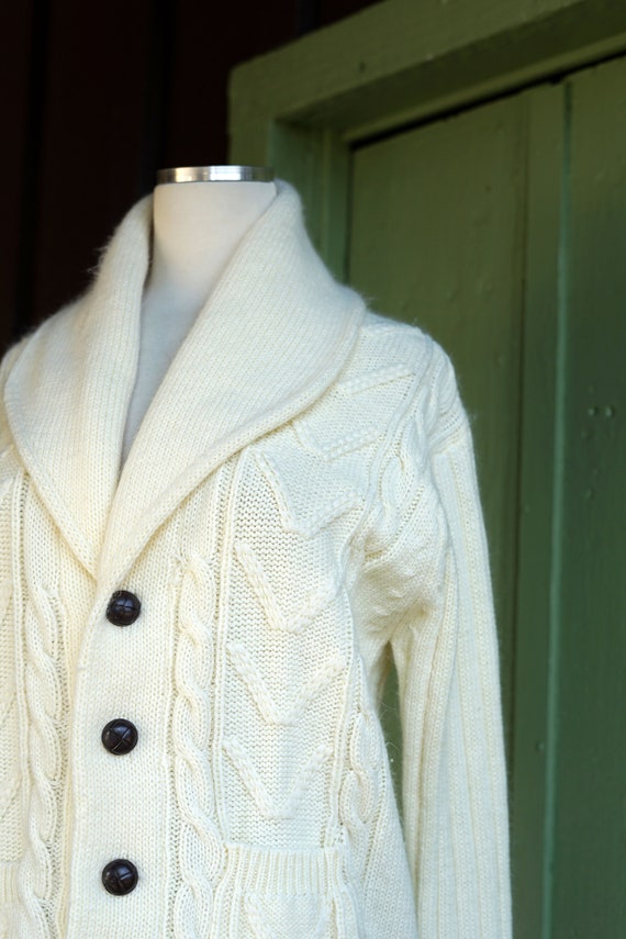 1970s 1980s Ivory Warm White Cable Knit Cardigan … - image 5