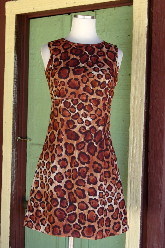 1990s Brown Black Leopard Animal Print Short Dres… - image 2