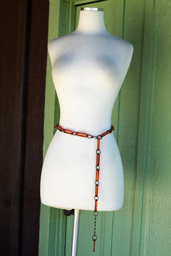 1990s Brown Oblong Chain Link Belt // 90s does 70… - image 4