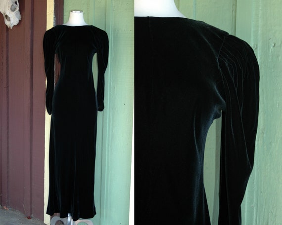 1940s Black Velvet Hollywood Starlet Glamour Gown