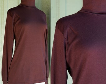 1970s 1980s Brown Turtleneck Long Sleeve Top // 70s 80s Obermeyer Ski Fashions Dark Brown Turtleneck Shirt