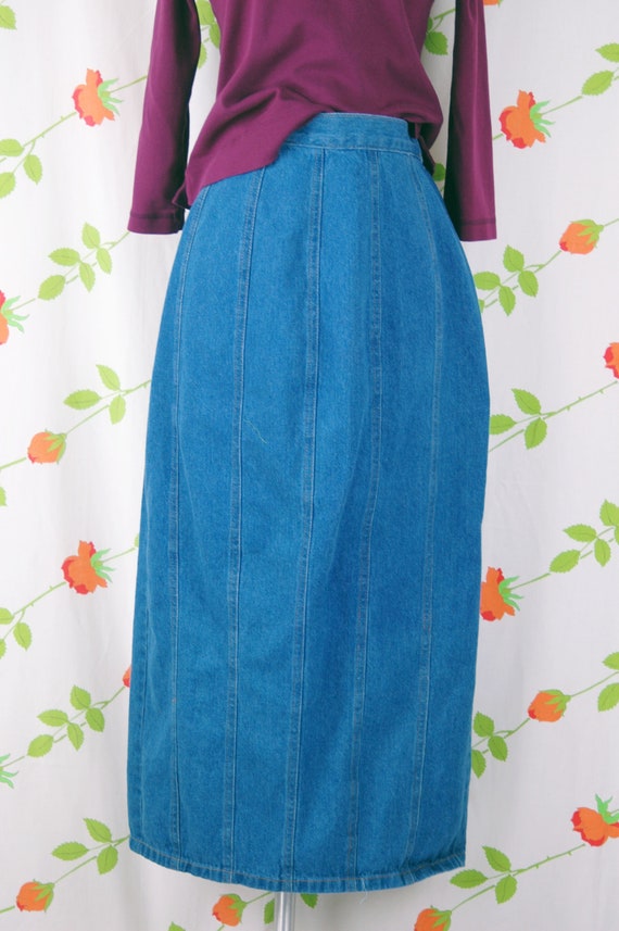 1990s 2000s Blue Denim Skirt // 90s Y2K Blue Wash… - image 4