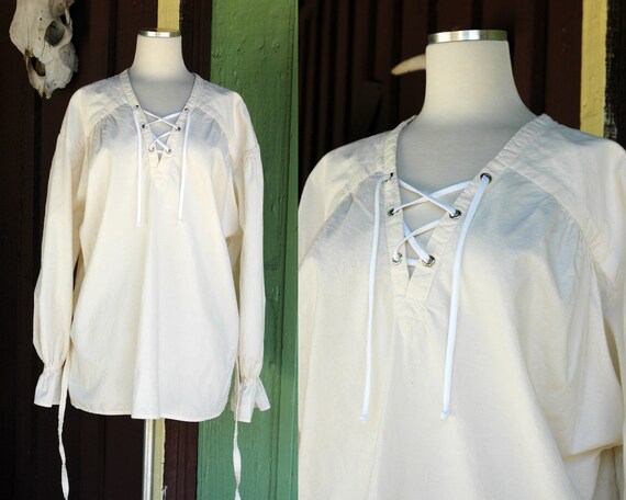1970s Off White Ivory Peasant Blouse // 70s Long S