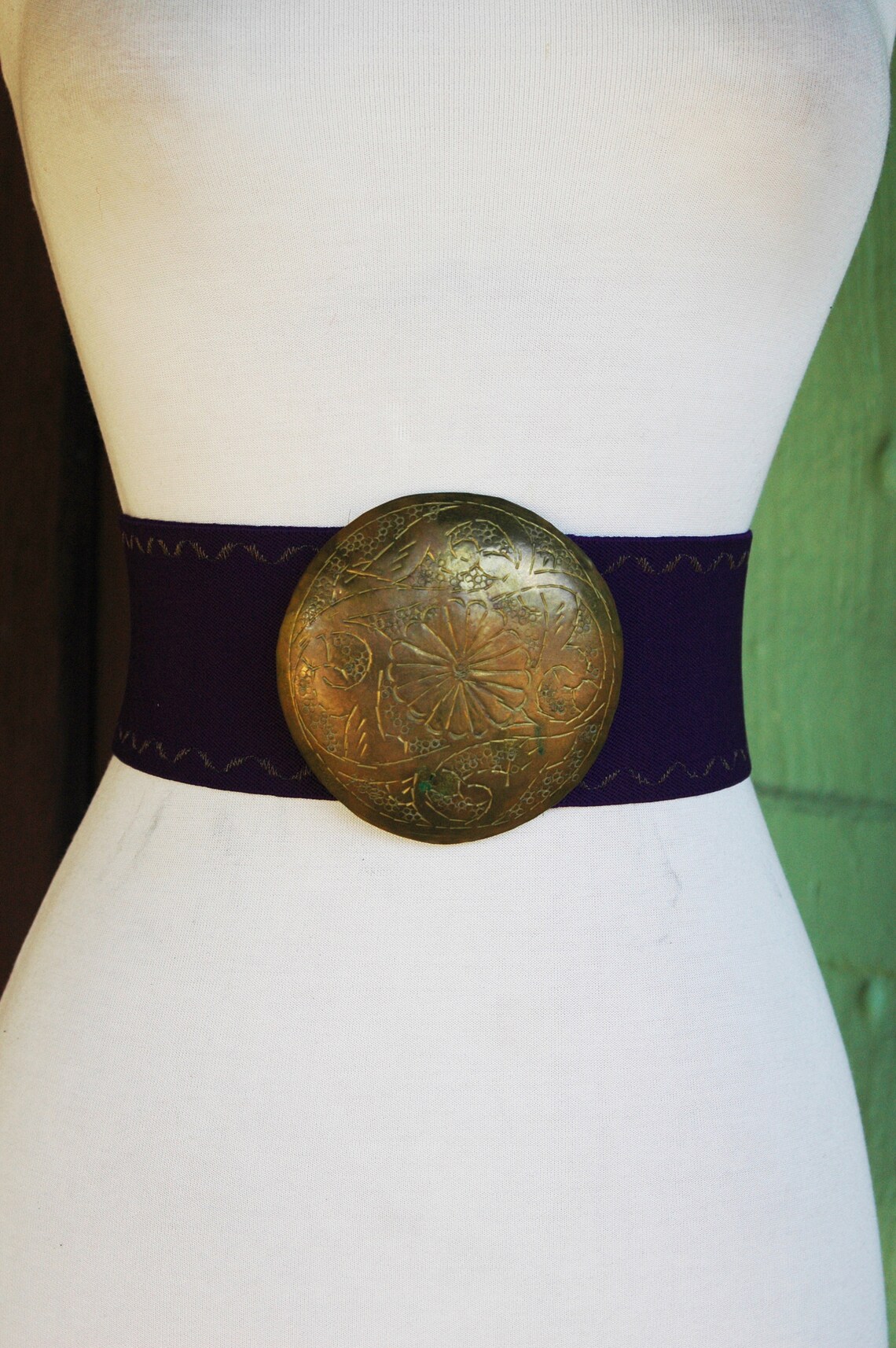 Wide Purple Elastic Stretch Belt with Gold Metallic Thread Etsy