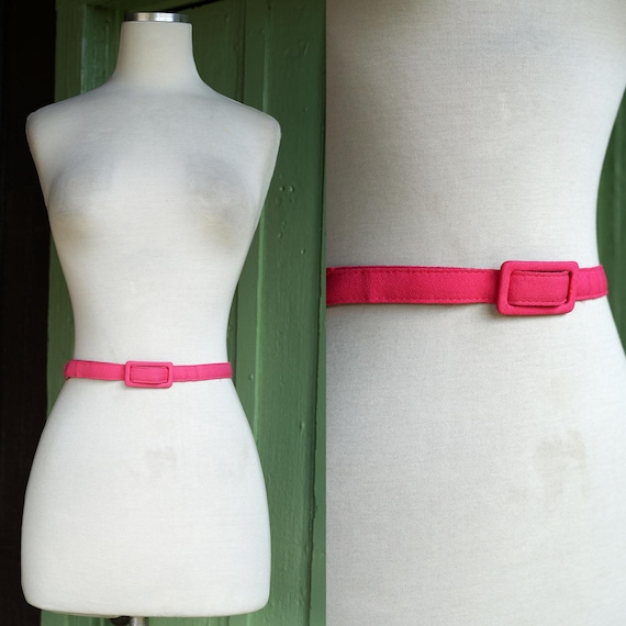 1970s Pink Fabric Belt with Matching Pink Buckle // 70s Thin Small Pink Belt