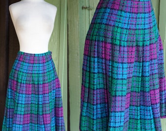 Green and top purple plaid skirt