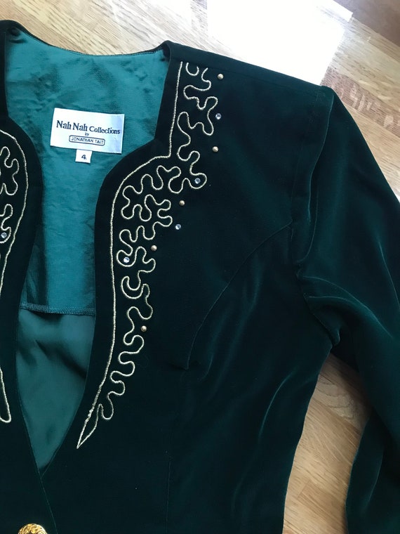 1990s Green Velvet Dress Jacket Suit Set // 90s G… - image 2